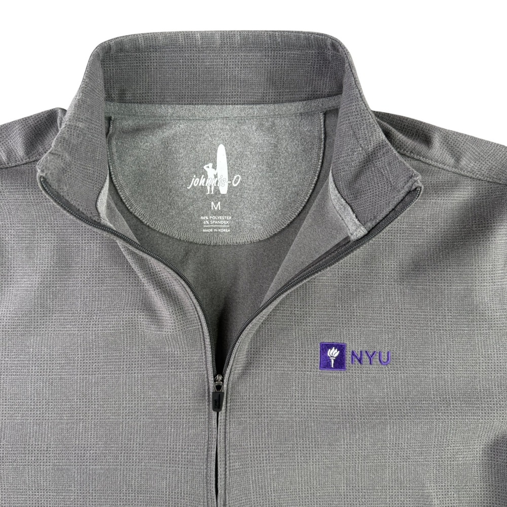 Johnnie-O 1/4 Zip Pullover Men Size M Gray NYU Logo Textured Stretch 9354